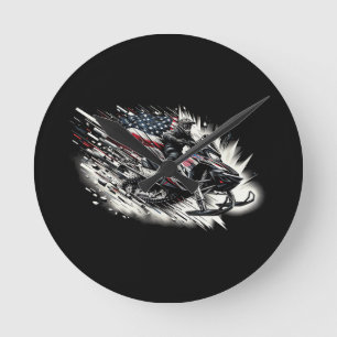 Horloge Ronde Motoneige Motoneigisme Drapeau de la Liberté Manch