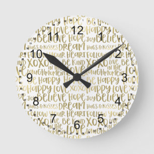 Horloge Ronde Mots Inspirants Dorés