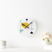 Horloge Ronde moyen siècle moderne bleu jaune simple rétro (Maison)