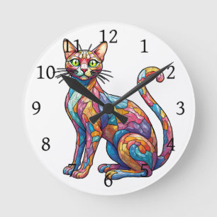 Horloge Ronde Multicolor Mosaic drôle Chat 756