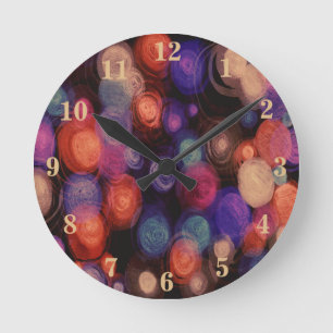Horloge Ronde Multicolore Abstrait Géométrique Moderne Cercles B