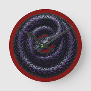 Horloge Ronde Mur noir gothique Néon Violet Serpent enroulé Horl