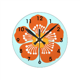 Horloge Ronde Mur tropical orange Clcok de fleur