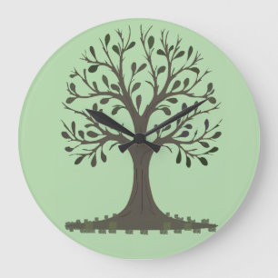 🌳 Horloge Ronde Murale Arbre de Vie Vert Pâle