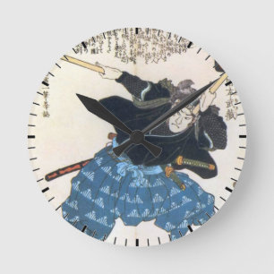 Horloge Ronde Musashi Miyamoto 宮本 武蔵 with two Bokken