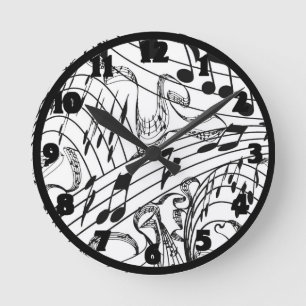 HORLOGE RONDE MUSIQUE NOTES-CLOCK