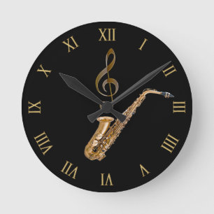 Horloge Ronde Musique saxophone-Le cadeau du musicien à thème