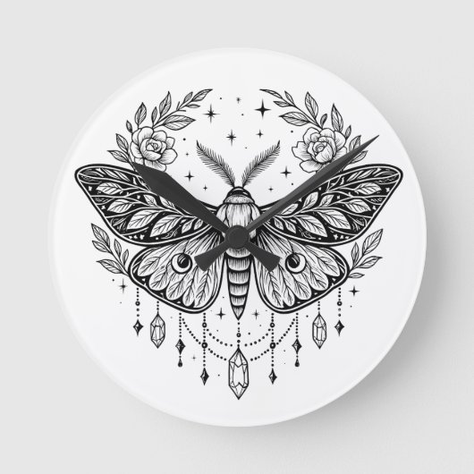 Horloge Ronde Mystical Gothic Moth Botanical Celestial Line Art (Recto)