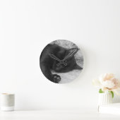 Horloge Ronde N&B - Chat endormi (Maison)