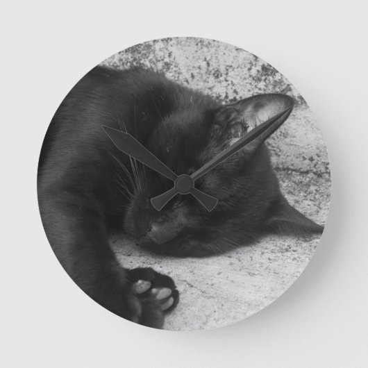 Horloge Ronde N&B - Chat endormi (Recto)