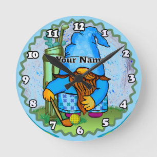 Horloge Ronde Nain jouant au golf 