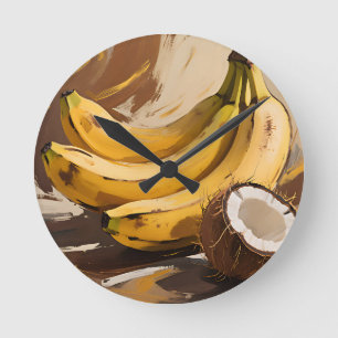 Horloge Ronde Nature morte aux bananes et coco