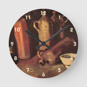 Horloge Ronde Nature morte de 4 bouteilles de pierre par Vincent