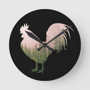 HORLOGE RONDE NATURE ROOSTER FORÊT POULET STYLE