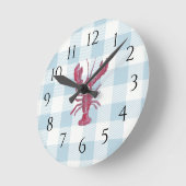 Horloge Ronde Nautical Blue Lobster Gingham Pattern (Angle)