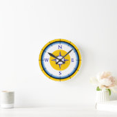 Horloge Ronde Nautical Compas Blue, White, Gold Wall Clock (Maison)