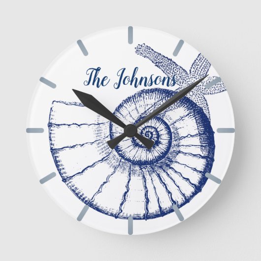 Horloge Ronde Nautilus Seashell & Starfish Marine Life Custom (Recto)