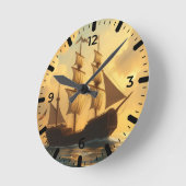 Horloge Ronde Navire Doré (Angle)