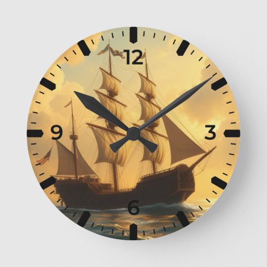 Horloge Ronde Navire Doré (Recto)