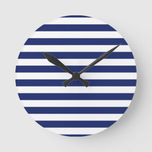 Horloge Ronde Navy Blue and White Stripe Pattern
