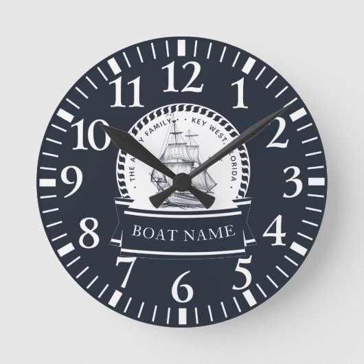 Horloge Ronde Navy Blue Boat (Recto)