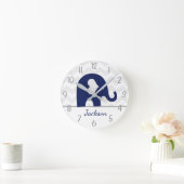 Horloge Ronde Navy Blue Grey Elephant Nursery Wall Clock (Maison)
