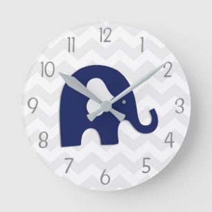 Horloge Ronde Navy Blue Grey Elephant Nursery Wall Clock