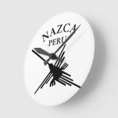 Horloge Ronde Nazca Pérou Colibri avec texte courbe (Angle)