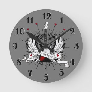 Horloge Ronde Né à Rock & Roll Guitar Rockabilly Tattoo Style