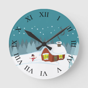 Horloge Ronde Neige hivernale