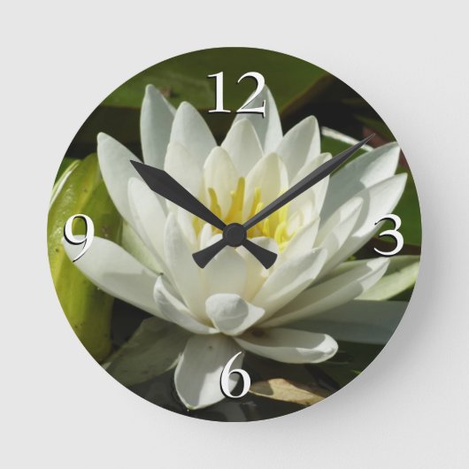 Horloge Ronde Nénuphar blanc et bud Floral (Recto)