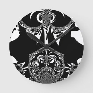 Horloge Ronde Néo-Baroque Noir Abstrait Minimaliste Designer Bla