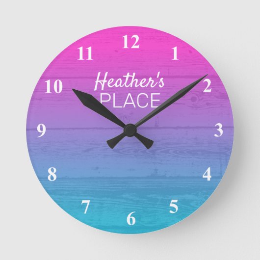 Horloge Ronde Neon pink ombre dégradé bois grain 24 heures sur 2 (Recto)