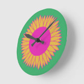Horloge Ronde Neon rose et orange sur tournesol vert (Angle)