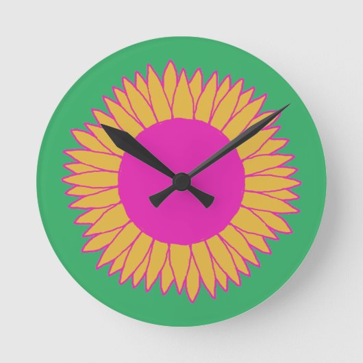 Horloge Ronde Neon rose et orange sur tournesol vert (Recto)