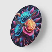 Horloge Ronde Neon Roses (Angle)