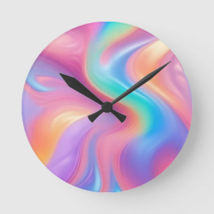 Horloge Ronde Neon tendance Pink Blue vert vert vagues abstraite