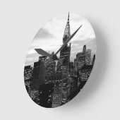 Horloge Ronde New York noir et blanc (Angle)