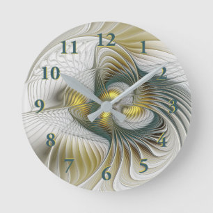 Horloge Ronde Nobly Golden Turquoise Imaginaire Fractal Art
