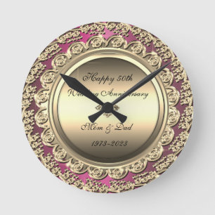 Horloge Ronde Noces de diamant or et violet 50e anniversaire de 