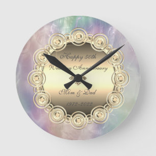 Horloge Ronde Noces d'or Diamant Perle Opale 50e anniversaire de