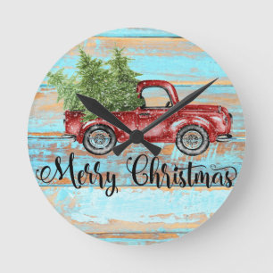 Horloge Ronde Noël à la campagne du Camion Rouge rétro