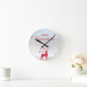 Horloge Ronde Noël aux flocons d'argent Red Reindeer (Maison)