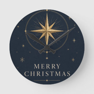 Horloge Ronde Noël céleste élégant, style marine de minuit