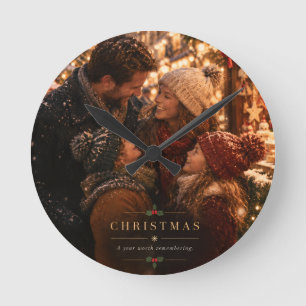 Horloge Ronde Noël cinéma vintage, joyeuses fêtes de famille
