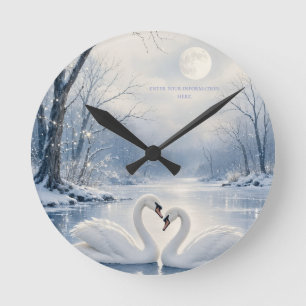 Horloge Ronde Noël d'hiver élégant avec scène du Lac des Cygnes