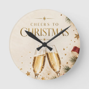 Horloge Ronde Noël élégant, Toast au Champagne Luxe Fêtes de fin