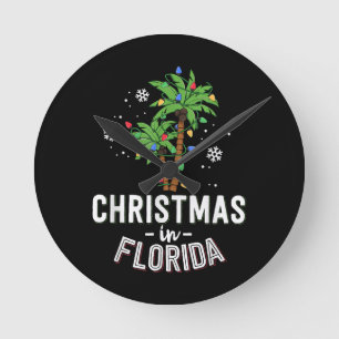 Horloge Ronde Noël En Floride Pont Les Palmiers Famille Va