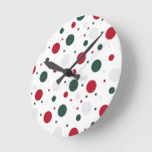 Horloge Ronde Noël festif rouge et vert à pois (Angle)