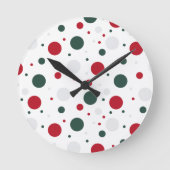 Horloge Ronde Noël festif rouge et vert à pois (Recto)